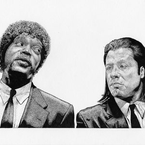 Pulp Fiction Drawing - signed gicleé art print - John Travolta & Samuel L. Jackson A5 A4 A3 Size