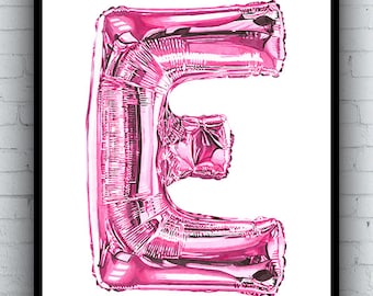E Balloon Ink Drawing - Art print - A5 A4 A3 Sizes - marker pen illustration -  Foil Alphabet Letter E artwork