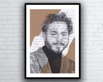 Post Malone ORIGINAL Portrait Drawing with Circles song lyrics - A4 Size Marker pen artwork painting