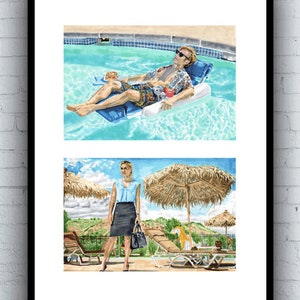 Better Call Saul Pen Drawing - Art Print - Jimmy and Kim Swimming pool scene - A5 A4 A3 Sizes - hand drawn TV illustration artwork