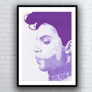 Prince Pen Drawing - Giclée Art Print - Purple Rain Pointillism Portrait Dots A4 size