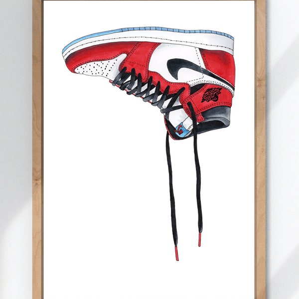 Miles Morales Air Jordans Ink Pen Drawing - Art print - A5 A4 A3 Sizes - Spider-Man into the Spider-verse Nike Shoes Illustration artwork