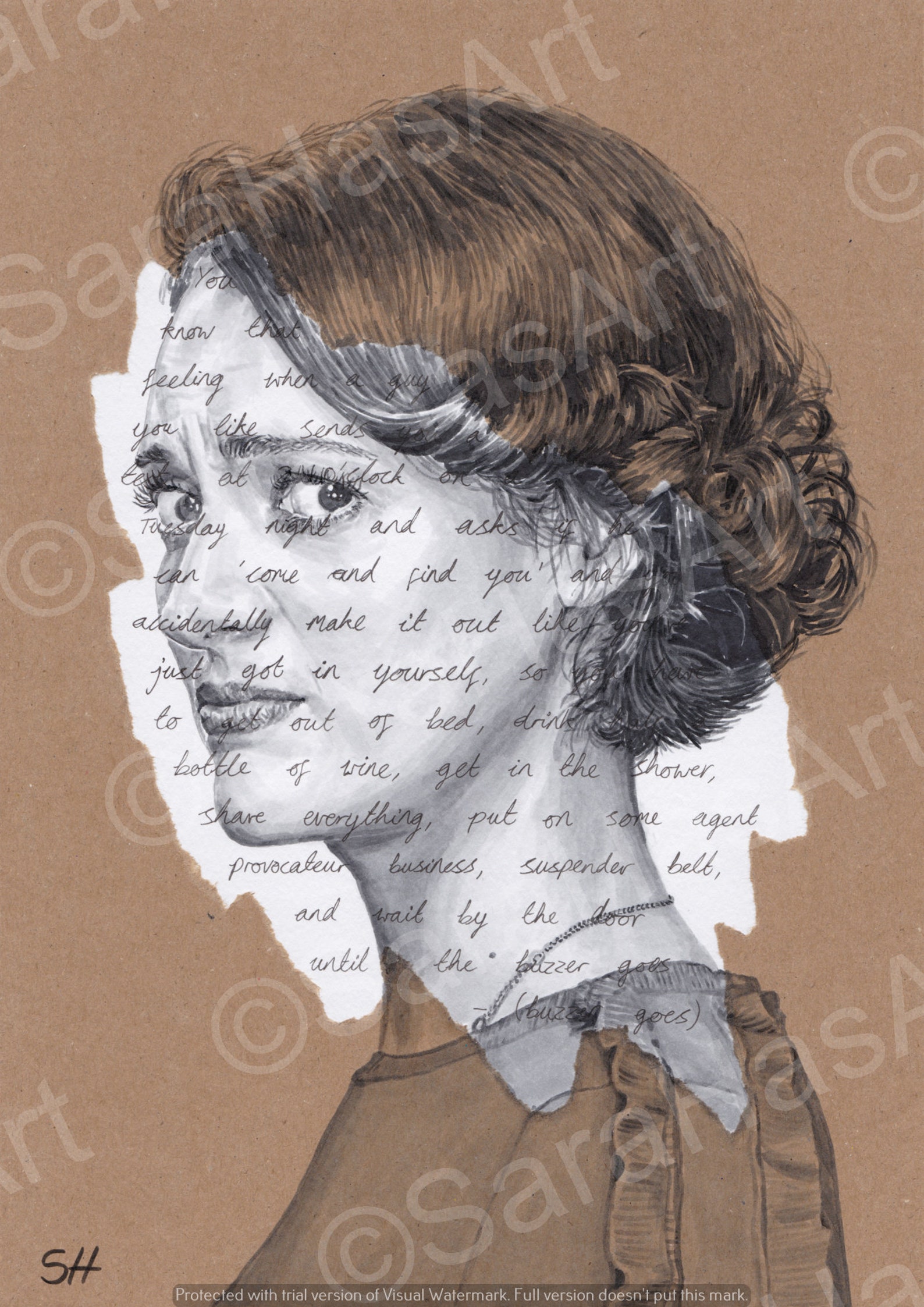 Fleabag Portrait Drawing With Script Background - Giclée Art Print ...