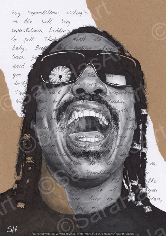 Stevie Wonder Portrait Original Zeichnung Mit Aberglaube Texte Etsy
