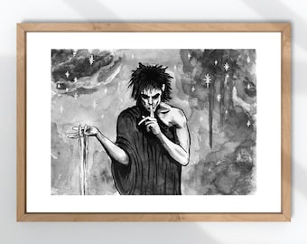 Sandman Ink Painting - Impresión de arte - Tamaños A5 A4 A3 - Ilustración del sueño de Morfeo - inktober 2020 arte del sueño