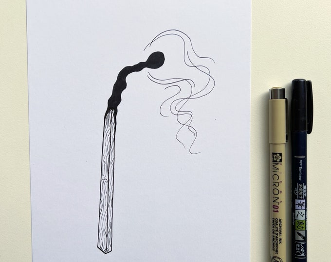 Match Play Ink Matchstick ORIGINAL Ink Drawing Inktober 2022 ‘match’ - Fineliner Pen ...