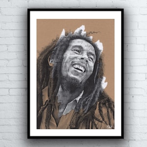 Bob Marley Portrait Drawing with Three Little Birds Lyrics - Limited Edition Giclée Art Print - A5 A4 A3 sizes