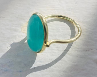 Bague plaque or pierre amazonite bague femme amazonite bague pierre verte bague minimaliste bague boho chic bague Paris gemme amazonite