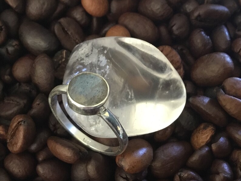 Massive silver labradorite mineral ring 925