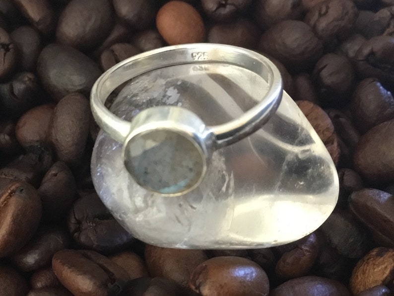 Massive silver labradorite mineral ring 925