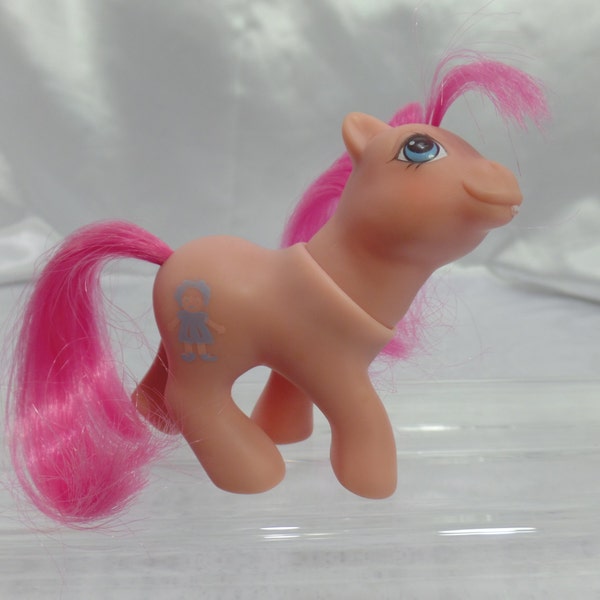 1987 Hasbro G1 My Little Pony First Tooth Pony Baby Sweet Stuff Peek A Boo Pony-with Blue and Pink Doll Cutie Mark Symbol