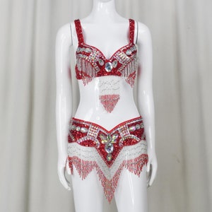FREE SHIPPING Hand Beaded Belly Dancing Samba Costume bra belt 2pcs tf1618