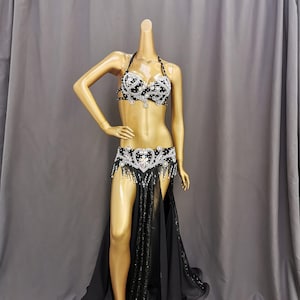 Halloween costumes Hand make Beaded Belly Dance Samba Costume silver color bra belt 3 pcs tf1909-2