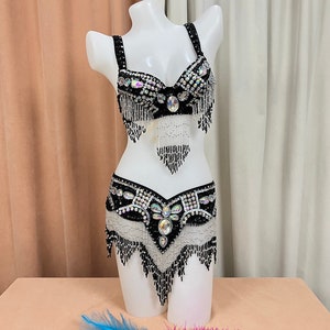 FREE SHIPPING Hand Beaded Belly Dance Samba Costume bra belt 2pcs tf1618