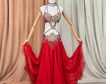 Hand Made Beaded Belly Dance Samba Costume Red Color Bra+  display picture 3