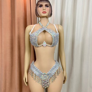Sujetador de aro y tanga para carnaval de samba, Passista, Cabaret, Broadway, Teatro, Mardi Gras, RAVE, Vegas Showgirl C018-3