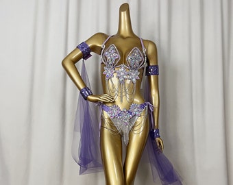 Samba Carnival cinturón de sujetador de alambre y panty Hand Beads Passista Pageant Cabaret Broadway Theatre Mardi Gras, Vegas Showgirl con pieza de brazo