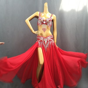 FREE SHIPPING Hand Beaded Belly Dance Samba Costume Gold White Red ...
