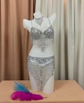 belly dance dancing costume set outfits 2pics handmade bra+belt gold,silver and white color can chosoe, any size