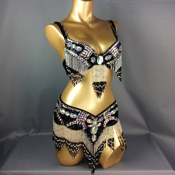 FREE SHIPPING Hand Beaded Belly Dance Samba Costume Black Color Bra Belt  2pcs Tf1618 -  Canada