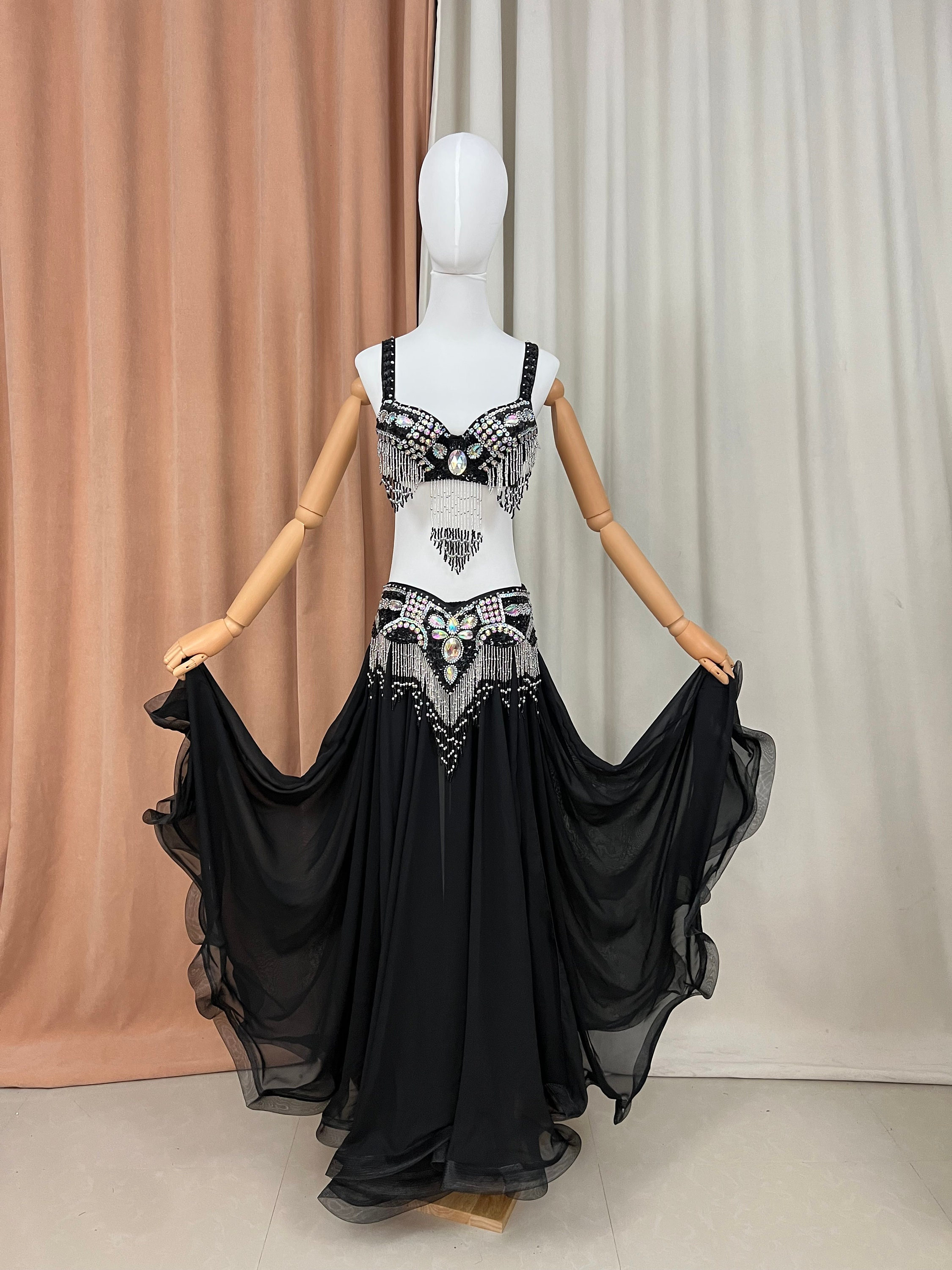 Hand Beaded Belly Dance Samba Costume bra+ belt +skirt 3 pcs tf1618