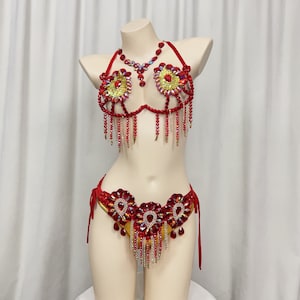 Samba Carnival wire bra and  panty Hand Beads Passista Pageant Cabaret Broadway Theater Mardi Gras, Vegas Showgirl C021