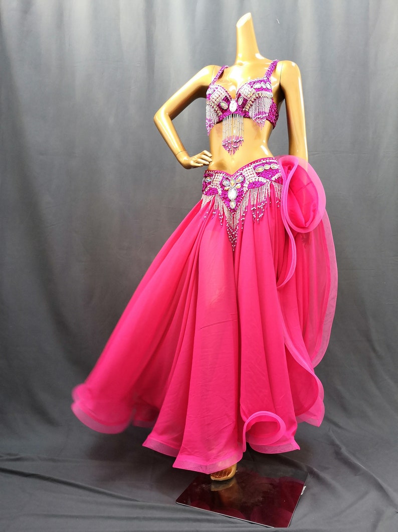 FREE SHIPPING Hand Beaded Belly Dance Samba Costume Hot Pink - Etsy