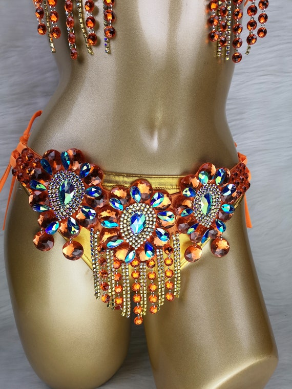 Samba Carnival Wire Bra and Panty,feather Collar Piece Hand Beads Passista  Pageant Cabaret Broadway Theater Mardi Gras, Free Shipping CF021 -   Denmark