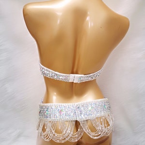 Halloween costumes Hand make Beaded Belly Dance Samba Costume silver color bra belt 3 pcs tf1732 image 3