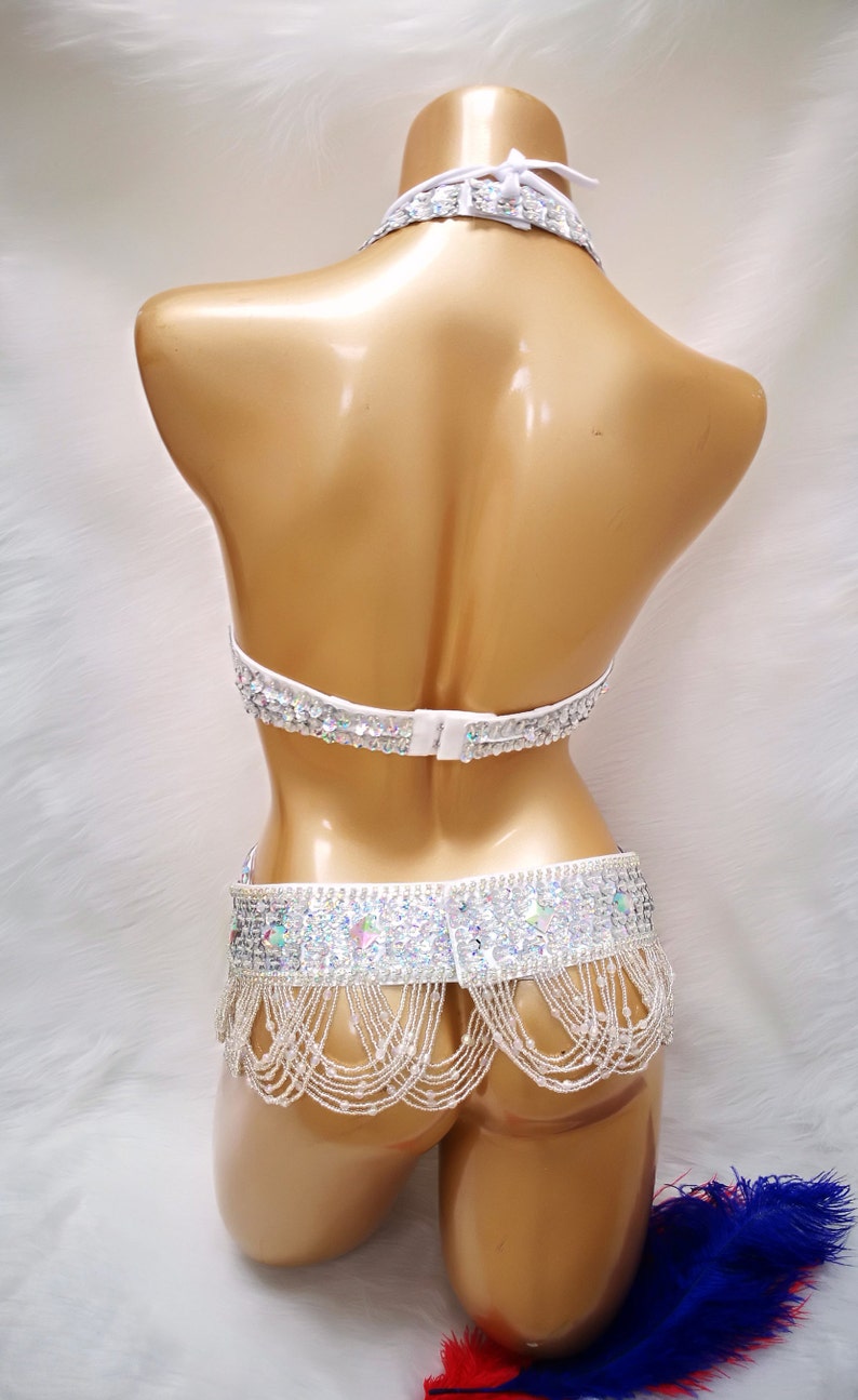 Halloween costumes Hand make Beaded Belly Dance Samba Costume silver color bra belt 3 pcs tf1732 image 3