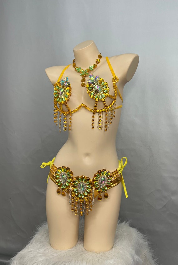 Samba Carnival Wire Bra and Panty Hand Beads Passista Pageant Cabaret  Broadway Theater Mardi Gras, Vegas Showgirl C021 