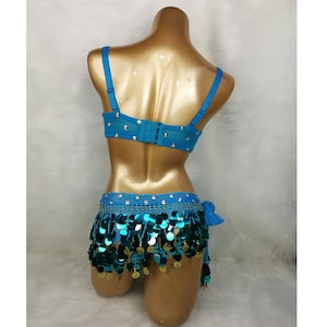 Samba Belly Dance Costume FREE SHIPPING Hand Beaded Blue Color Bra and Scarf image 5