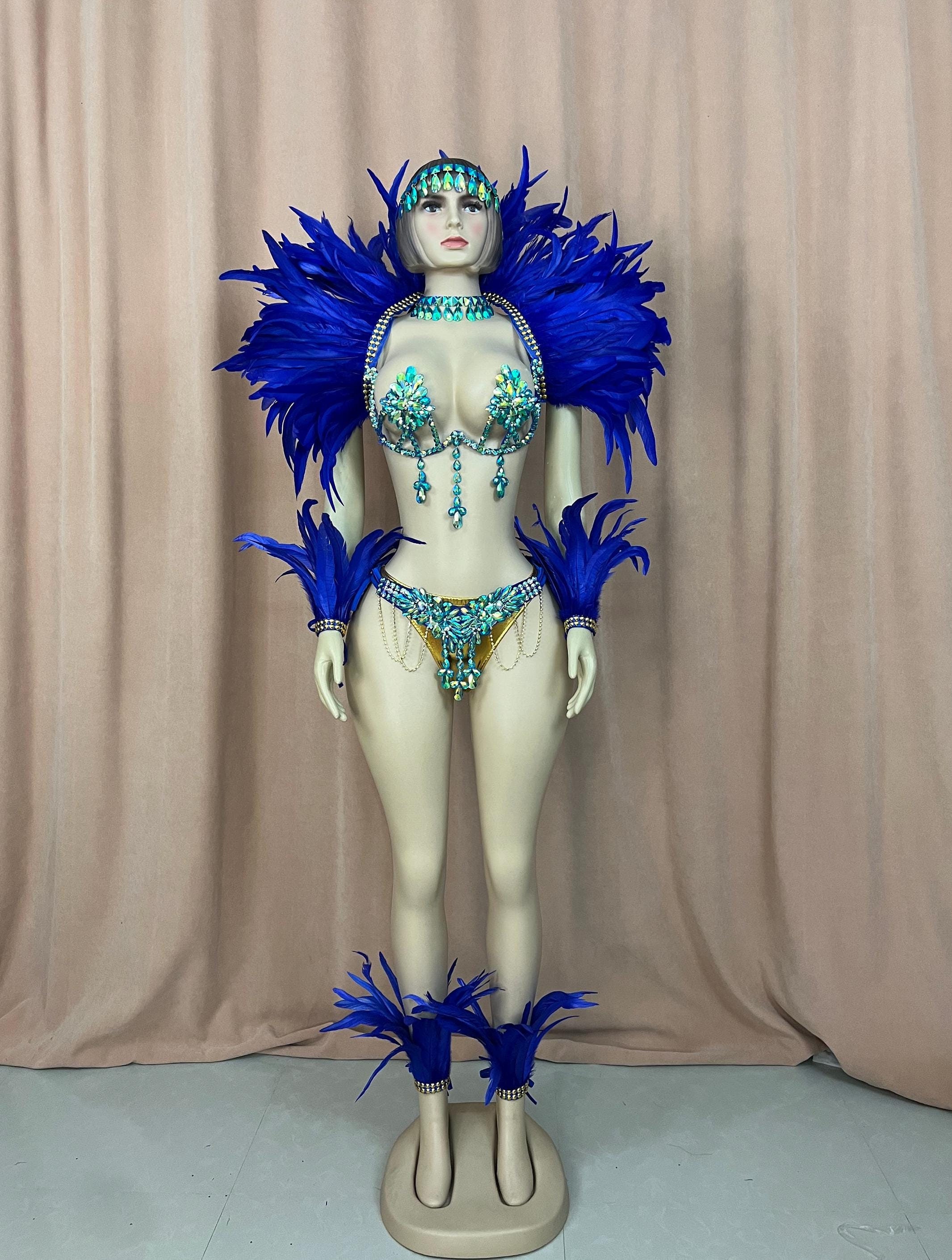 Carnival Samba costume handmade wire bra and belt with feather shoulder for EDC party