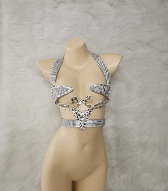 Hand Made Samba Carnival Wire Bra Rainbow Silver Color , RAVE New Bra Design  for 2021 EDC 