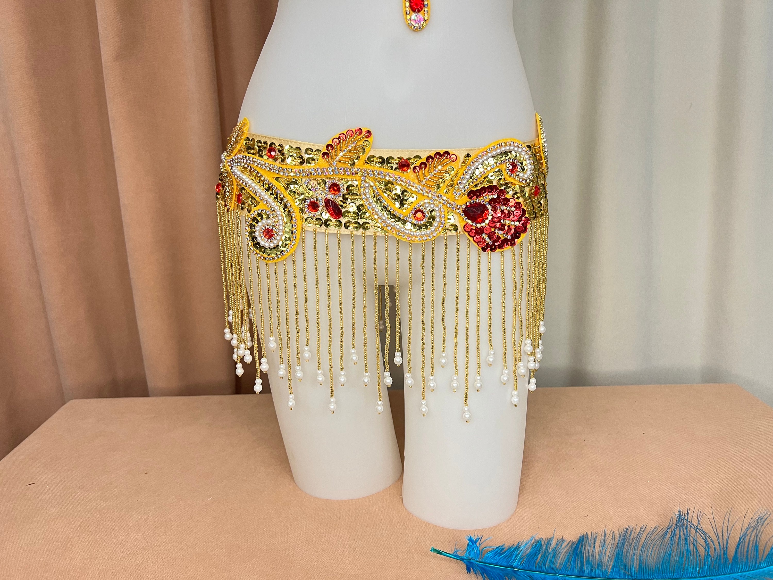 Handmade Gold Beaded Belt Vintage Ice Show Costume Accessory Fabric Back Vintage Beaded Belt - Etsy main image 2