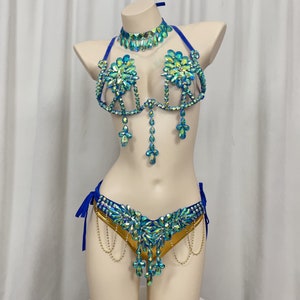 Samba Carnival wire bra and  panty Hand Beads Passista Pageant Cabaret Broadway Theater Mardi Gras, Vegas Showgirl C023