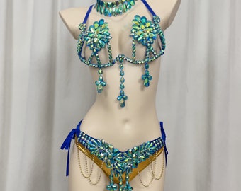 Samba Carnaval soutien-gorge et culotte en armatures Perles Passista Pageant Cabaret Broadway Theatre Mardi Gras, Vegas Showgirl C023