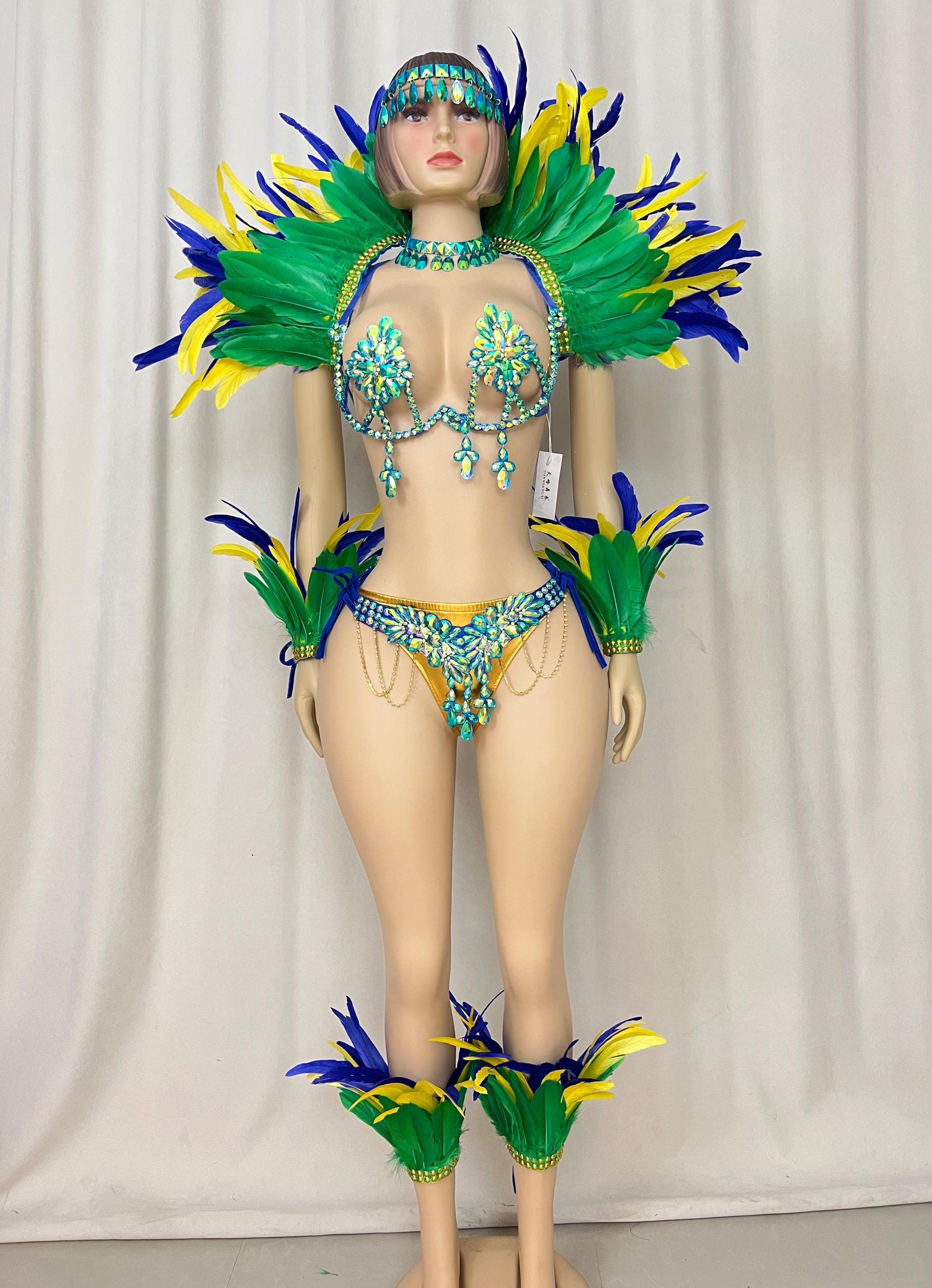 Carnival Samba costume handmade wire bra and belt with feather shoulder for EDC party