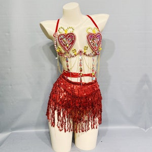 Samba Carnival wire bra and  panty Hand Beads Passista Pageant Cabaret Broadway Theater Mardi Gras, Vegas Showgirl CB1721-3