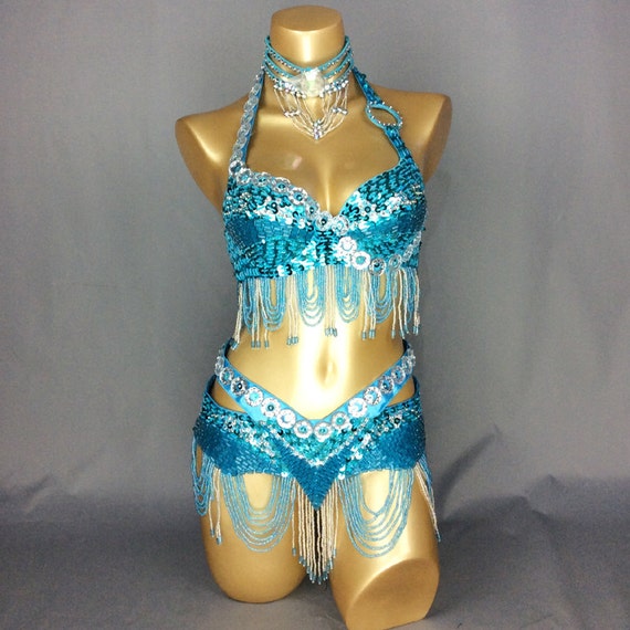 Hand Beaded Belly Dance Samba Costume Bra Belt Skirt 3pcs Tf250 34B-40D Bra  