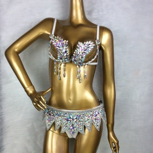 Samba Carnival wire Bra and belt Underwear AB color Stone  3 piece
