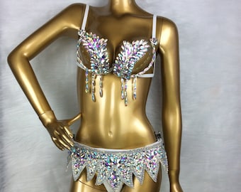Samba Carnival wire Bra and belt Underwear AB color Stone  3 piece