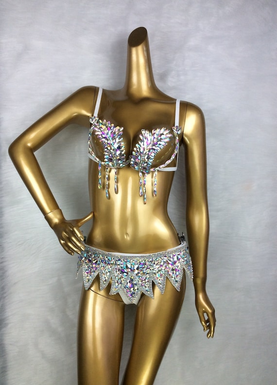 Samba Carnival Wire Bra and Belt Underwear AB Color Stone 3 Piece -   Israel