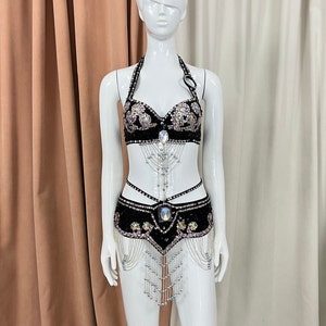 FREE SHIPPING Hand Beaded Belly Dance Samba Costume bra belt 2 pcs