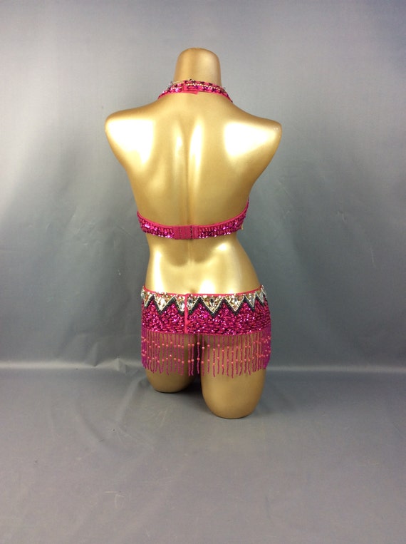 FREE SHIPPING Hand Beaded Belly Dance Samba Costume Halloween Costumes Bra  Belt 2pcs Hot Pink Fuschia -  Australia