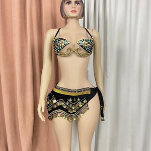 Samba Belly Dance Costume FREE SHIPPING Hand Beaded Red Color Wire  Bra and Hips Scarf C024-2 4 color in