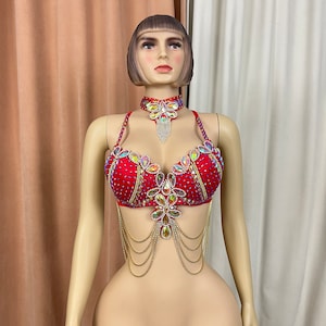 Hand Beaded Belly Dance Samba Costume bra red color bra028