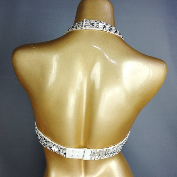 Sequin Cabaret Dance Costume Bra with Beaded Accents - YELLOW / GOLD