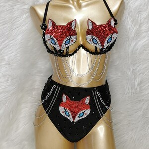 Fox new design PARTY club Samba dress Bra high panties Bottom  RAVE BRA CB035