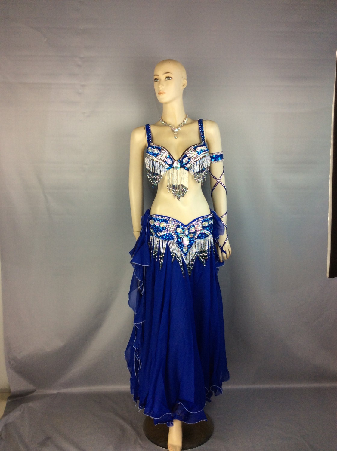 Handmade Vintage Style Mermaid Bellydance Costume Bra and Belt Set With  Crystal, Pearls and Trim 